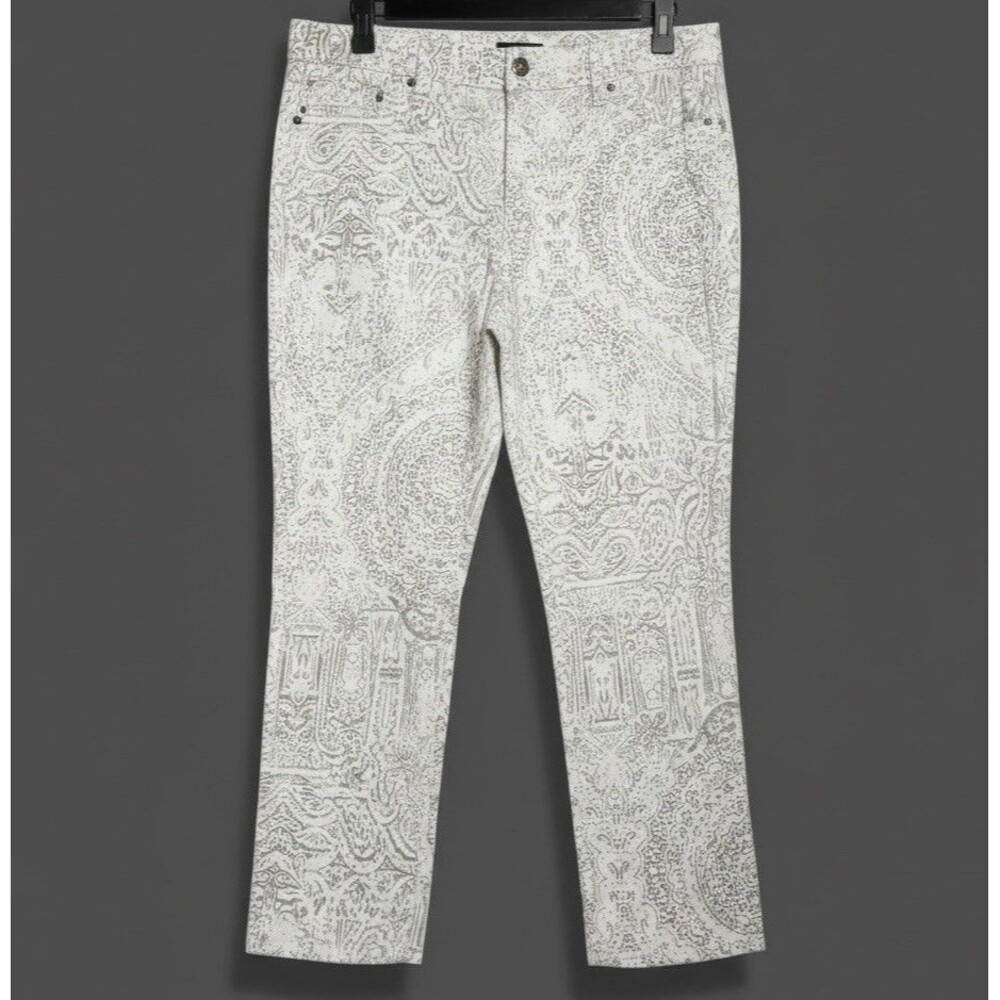 Chico's So Lifting Pants Women Sz 1 Stretch Straight Leg Crop Classic White/gray